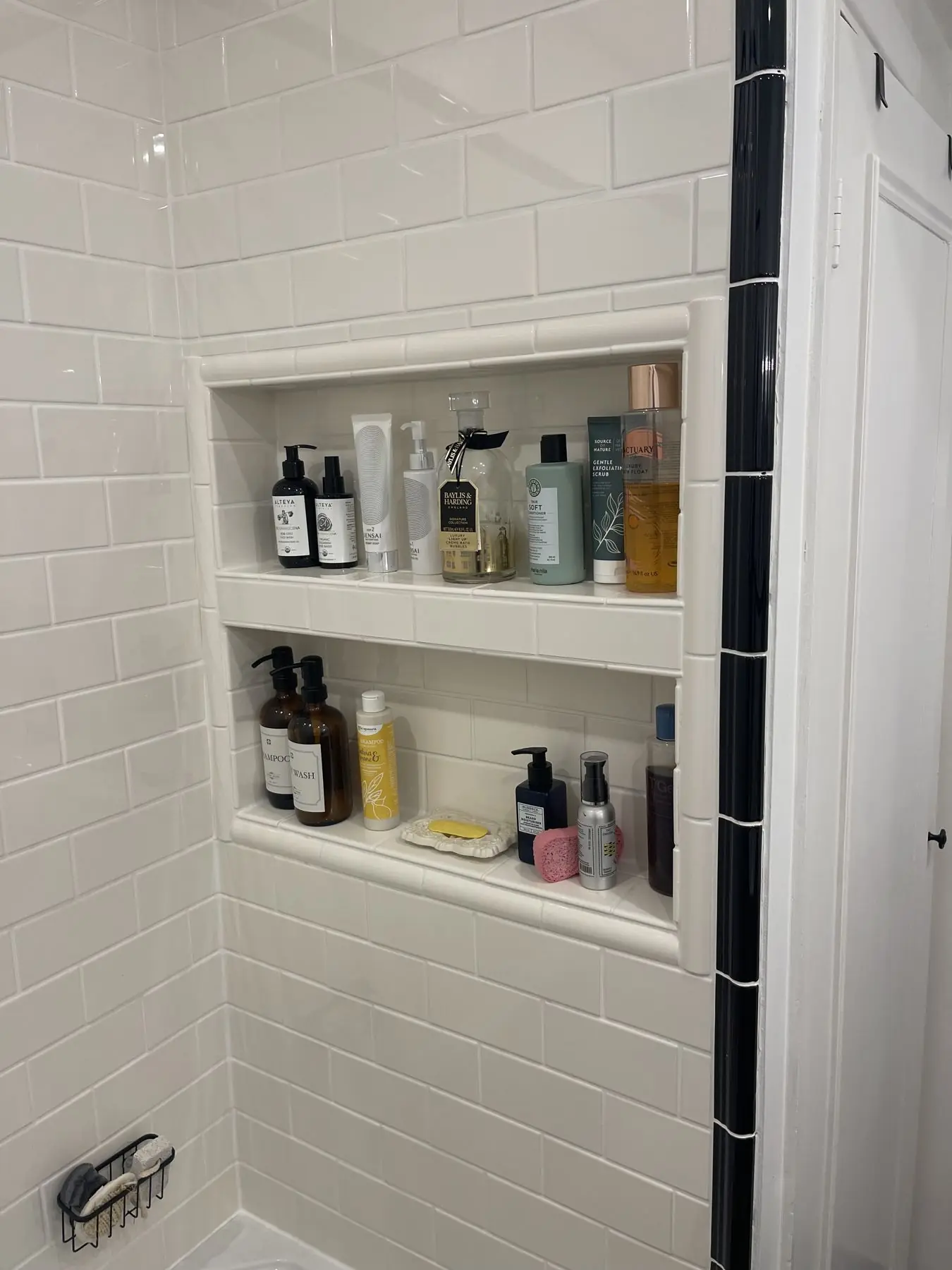 Precision-tiled shower niche