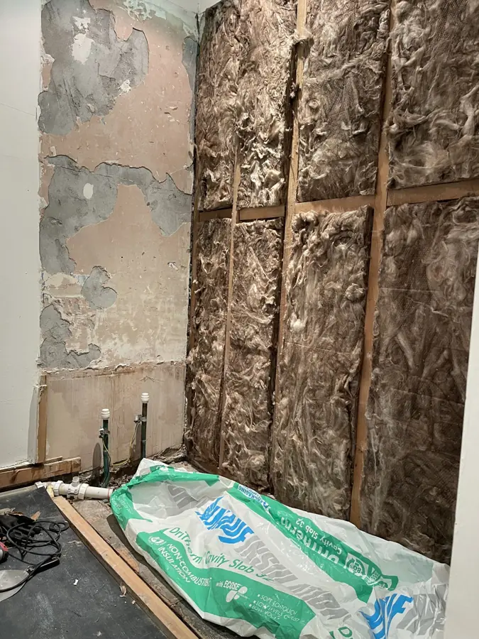 Walls stripped back to studwork
