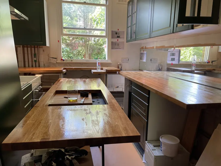 Oak worktops being fitted